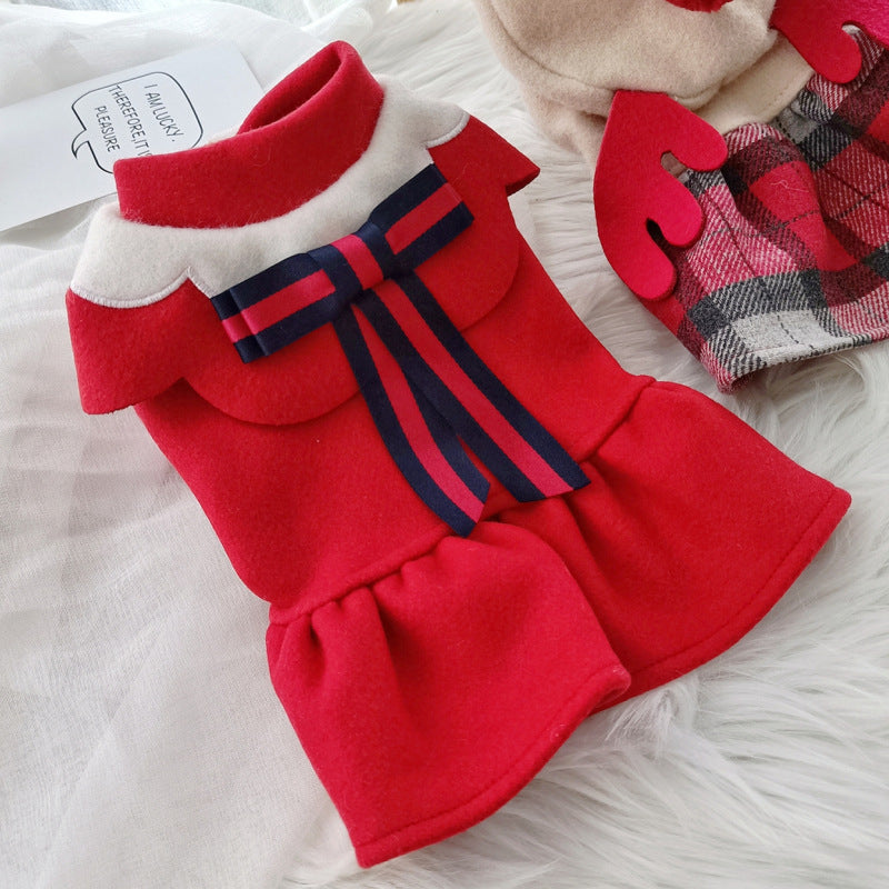 HKM-146131 Red Check Elk Skirt for Dogs and Cats - Warm Casual Polyester Outfit