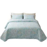 HKM-146515 Cotton Three-Piece Bed Cover Set with Floral and Plant Design for 0.9m Bed