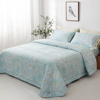 HKM-146515 Cotton Three-Piece Bed Cover Set with Floral and Plant Design for 0.9m Bed
