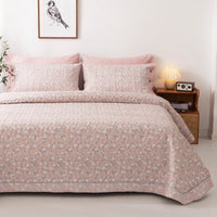 HKM-146515 Cotton Three-Piece Bed Cover Set with Floral and Plant Design for 0.9m Bed