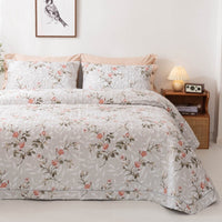 HKM-146515 Cotton Three-Piece Bed Cover Set with Floral and Plant Design for 0.9m Bed