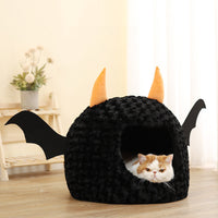 HKM-146643 Halloween Little Devil Plush Pet Bed – Fully Enclosed Warm Kennel for Comfort and Privacy