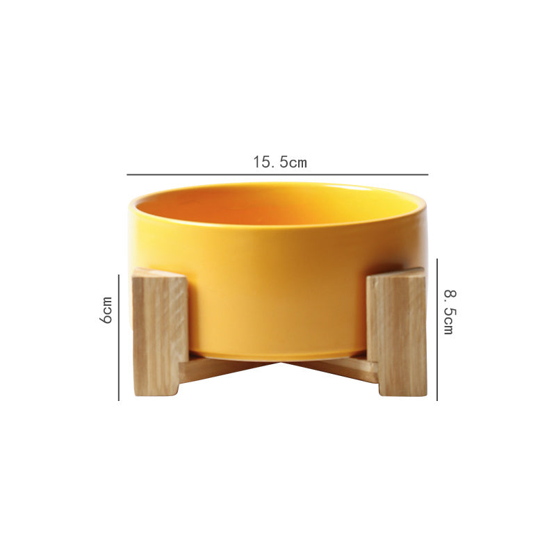HKM-146707 Dual Ceramic Dog Food Bowl with Wooden Stand - 900 ml Capacity for Easy Feeding and Comfort