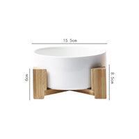 HKM-146707 Dual Ceramic Dog Food Bowl with Wooden Stand - 900 ml Capacity for Easy Feeding and Comfort