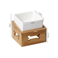 HKM-146707 Dual Ceramic Dog Food Bowl with Wooden Stand - 900 ml Capacity for Easy Feeding and Comfort