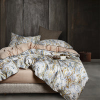 HKM-146835 Cotton Printed Satin 4-Piece Bedding Set - Includes Quilt Cover, Bed Sheet, and Pillowcases