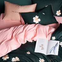 HKM-146835 Cotton Printed Satin 4-Piece Bedding Set - Includes Quilt Cover, Bed Sheet, and Pillowcases