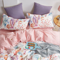 HKM-146835 Cotton Printed Satin 4-Piece Bedding Set - Includes Quilt Cover, Bed Sheet, and Pillowcases