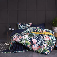 HKM-146835 Cotton Printed Satin 4-Piece Bedding Set - Includes Quilt Cover, Bed Sheet, and Pillowcases