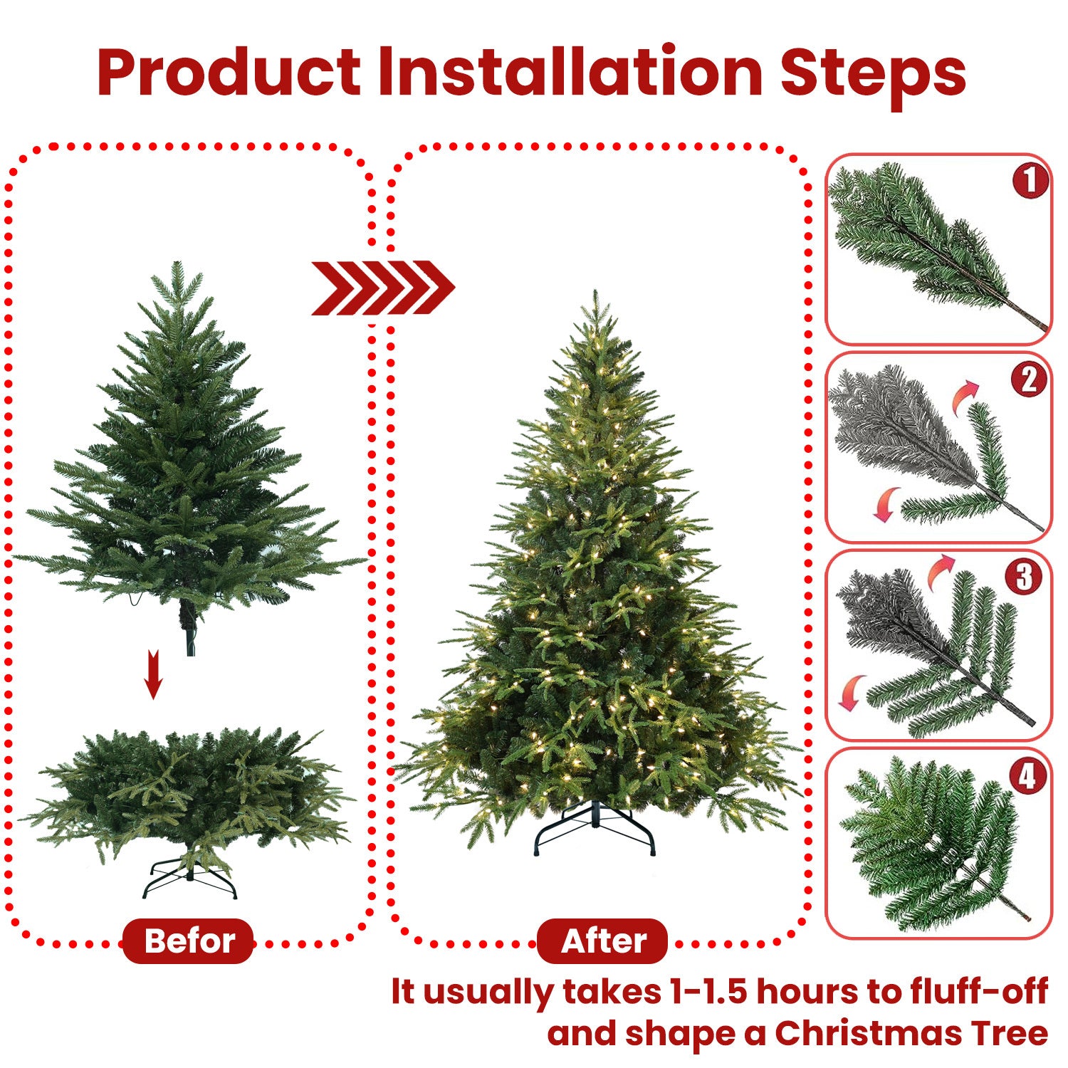 HKM-146963 Artificial Christmas Tree with Lights - 4ft to 9ft PE/PVC Hybrid Options Available