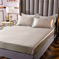 HKM-147155 Washed Silk Fitted Sheet in Solid Color – Modern Simplicity for Your Bedroom Comfort