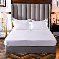 HKM-147155 Washed Silk Fitted Sheet in Solid Color – Modern Simplicity for Your Bedroom Comfort