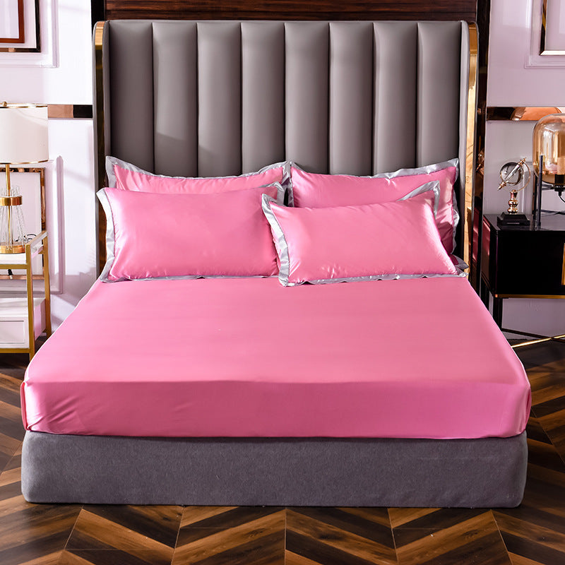 HKM-147155 Washed Silk Fitted Sheet in Solid Color – Modern Simplicity for Your Bedroom Comfort