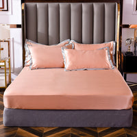 HKM-147155 Washed Silk Fitted Sheet in Solid Color – Modern Simplicity for Your Bedroom Comfort