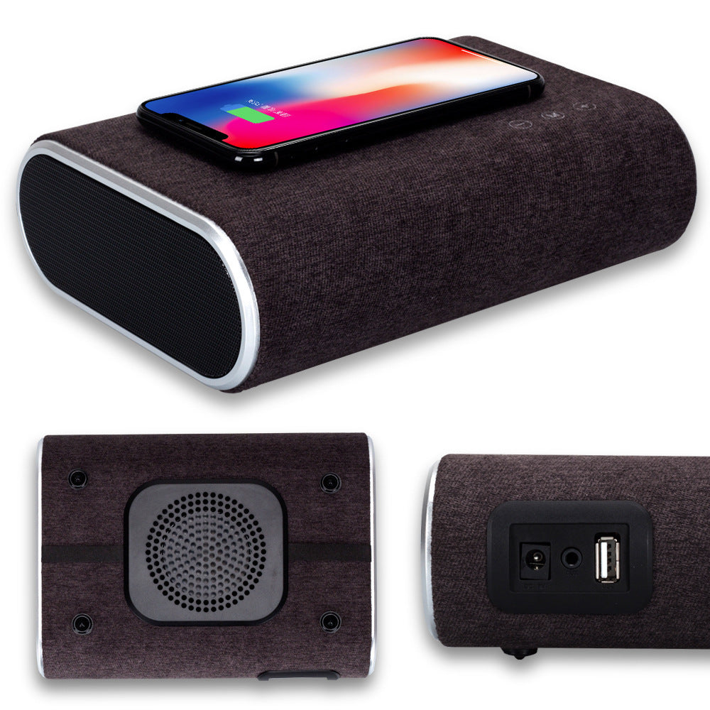 HKM-147539 Wireless Charging Bluetooth Speaker with Dual Stereo Sound and Over-Voltage Protection – Khaki/Dark Brown