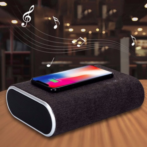 HKM-147539 Wireless Charging Bluetooth Speaker with Dual Stereo Sound and Over-Voltage Protection – Khaki/Dark Brown