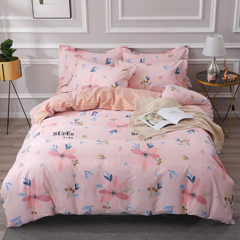 HKM-147603 Cotton Four-Piece Bedding Set with Various Sizes and Pillowcases