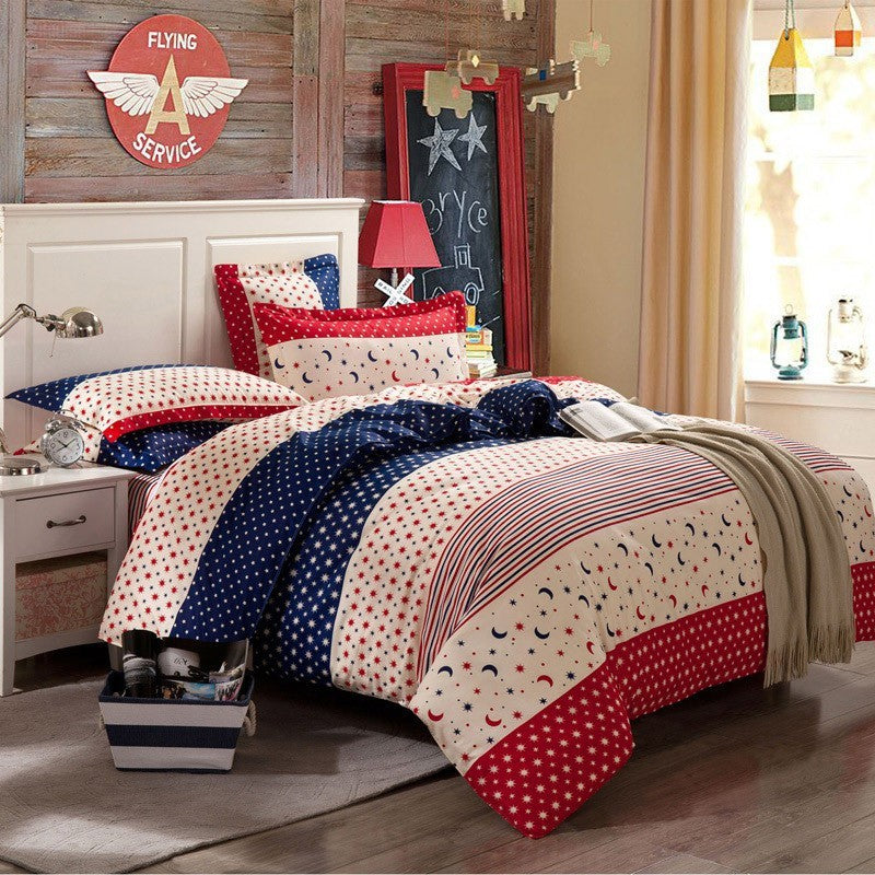 HKM-147603 Cotton Four-Piece Bedding Set with Various Sizes and Pillowcases