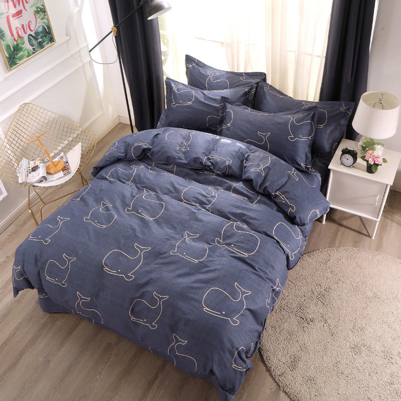 HKM-147603 Cotton Four-Piece Bedding Set with Various Sizes and Pillowcases