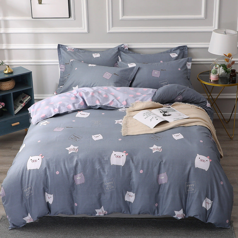HKM-147603 Cotton Four-Piece Bedding Set with Various Sizes and Pillowcases
