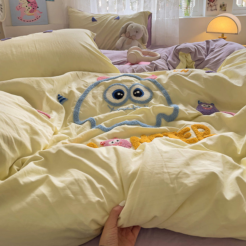 HKM-147667 Cartoon Anime Printed Washed Cotton Four-Piece Bedding Set