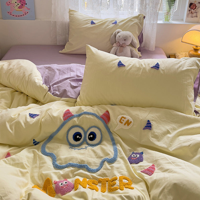 HKM-147667 Cartoon Anime Printed Washed Cotton Four-Piece Bedding Set