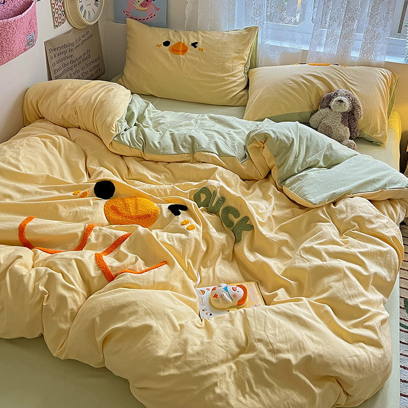 HKM-147667 Cartoon Anime Printed Washed Cotton Four-Piece Bedding Set