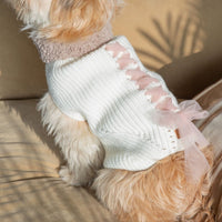 HKM-147987 Cozy Bowknot Sweater for Dogs and Cats in Morandi Yellow and White