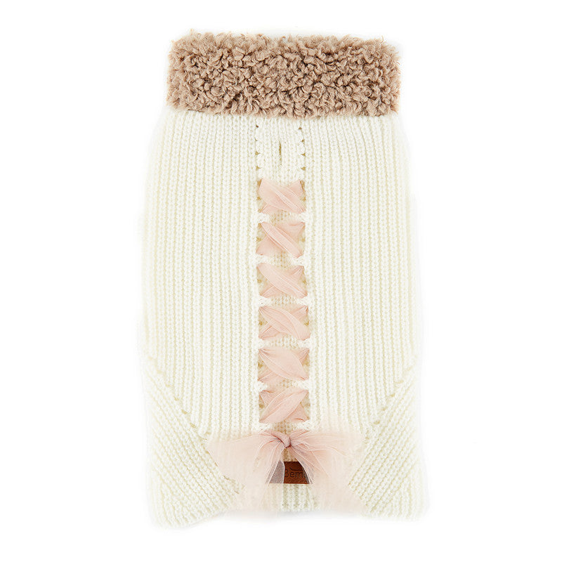 HKM-147987 Cozy Bowknot Sweater for Dogs and Cats in Morandi Yellow and White