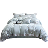 HKM-147987 Lyocell Fiber Four-Piece Bed Sheet Set with Embroidery and Lace, Solid Color