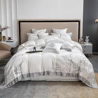 HKM-147987 Lyocell Fiber Four-Piece Bed Sheet Set with Embroidery and Lace, Solid Color