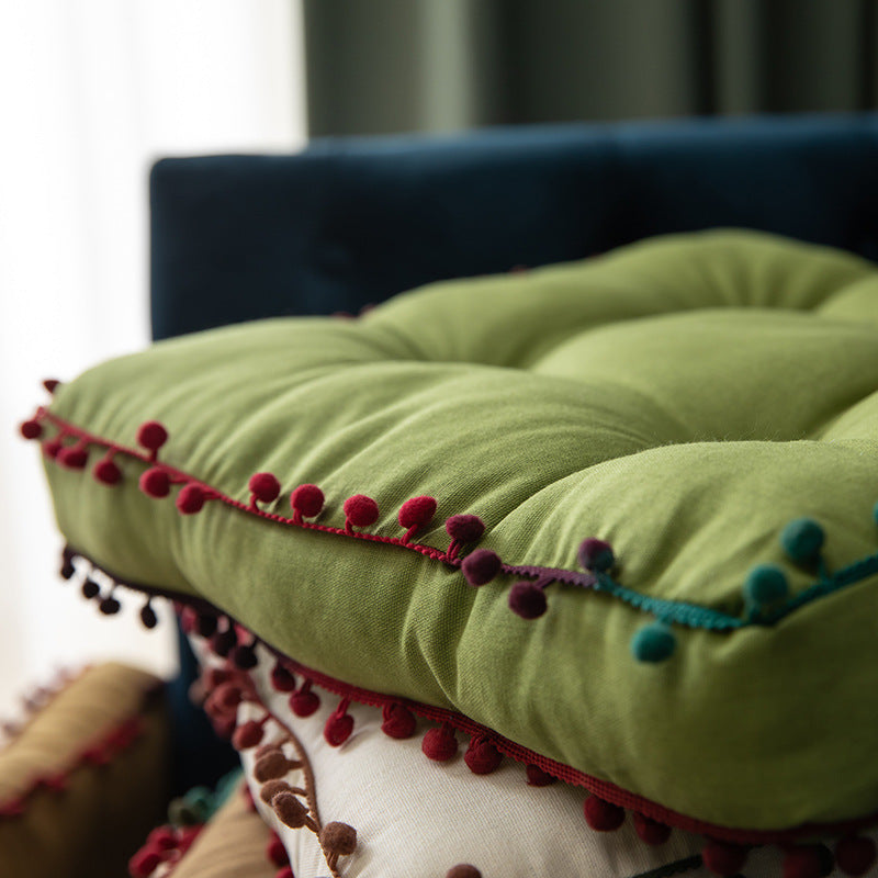 HKM-148051 Contemporary Solid Color Fur Ball Cushion - 40x40 CM, Available in White, Khaki, Grass Green, Coffee