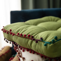 HKM-148051 Contemporary Solid Color Fur Ball Cushion - 40x40 CM, Available in White, Khaki, Grass Green, Coffee