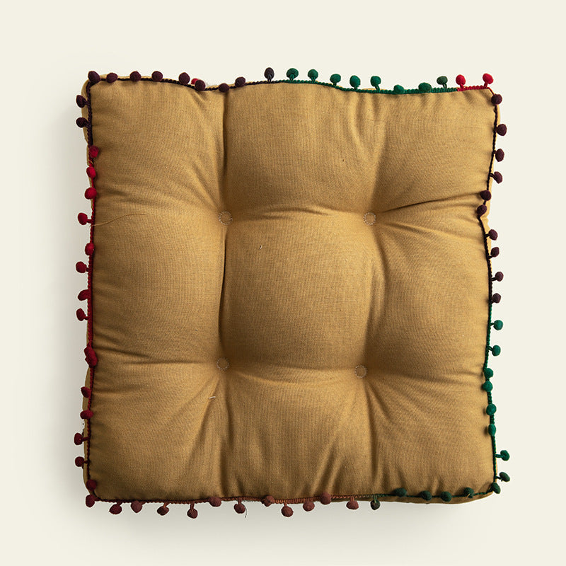 HKM-148051 Contemporary Solid Color Fur Ball Cushion - 40x40 CM, Available in White, Khaki, Grass Green, Coffee