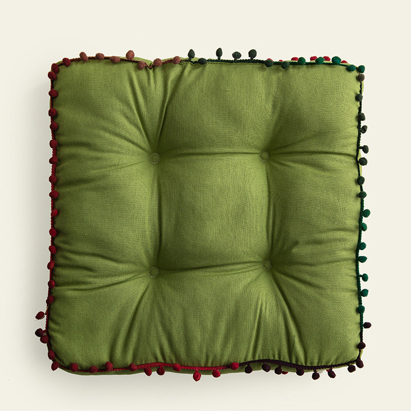 HKM-148051 Contemporary Solid Color Fur Ball Cushion - 40x40 CM, Available in White, Khaki, Grass Green, Coffee