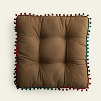 HKM-148051 Contemporary Solid Color Fur Ball Cushion - 40x40 CM, Available in White, Khaki, Grass Green, Coffee
