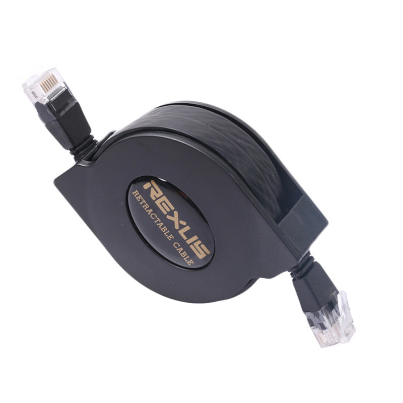 HKM-148179 Retractable Category 6 Network Cable with RJ-45 Connector, 1m and 2m Lengths, Oxygen-Free Copper, Black