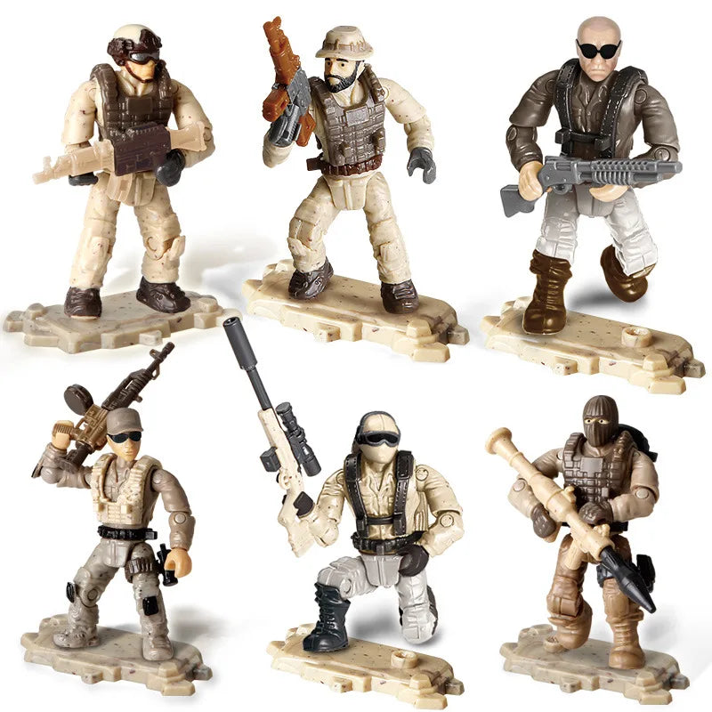 KTX-148563 Mixed Special Forces Action Figures Set with Military Accessories - 6-Piece Toy Soldier Collection for Ages 4+