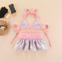 HKM-148563 Teddy Pet Beach Bikini Set - Pink & Purple Polyester Skirt for Pets