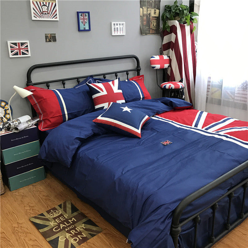 HKM-148819 British Cotton Four-Piece Bedding Set - 1.2 Bed Size (Quilt Cover 160x210cm)