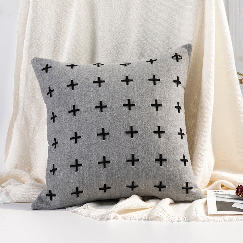 HKM-148883 Handmade Retro Double-Faced Plush Cushion Cover with Floral Design, 45x45 cm