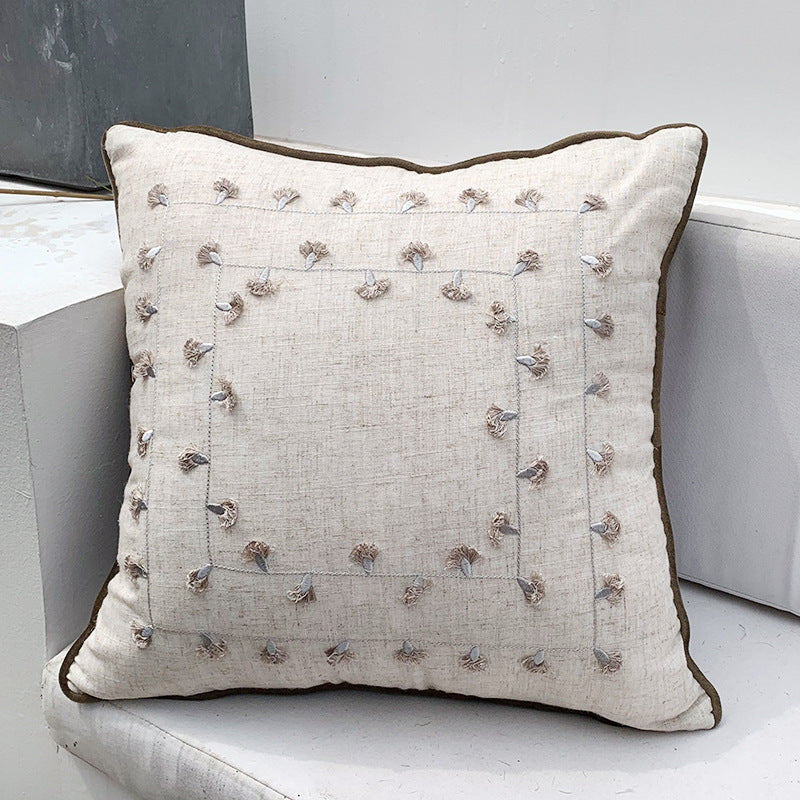 HKM-148883 Handmade Retro Double-Faced Plush Cushion Cover with Floral Design, 45x45 cm