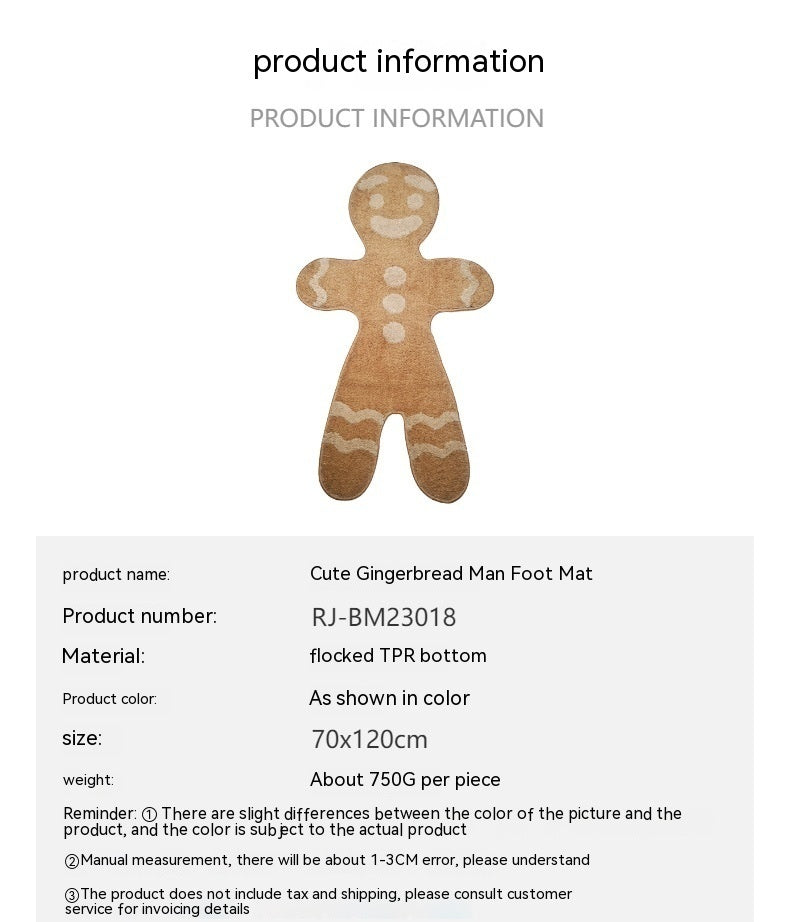 HKM-149203 Gingerbread Man Cartoon Flocking Carpet - Machine Washable Polyester 70x120cm