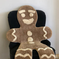 HKM-149203 Gingerbread Man Cartoon Flocking Carpet - Machine Washable Polyester 70x120cm