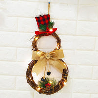 HKM-149267 LED Circular Rattan Snowman Wreath for Christmas Home Decoration, 40cm