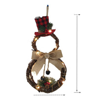 HKM-149267 LED Circular Rattan Snowman Wreath for Christmas Home Decoration, 40cm