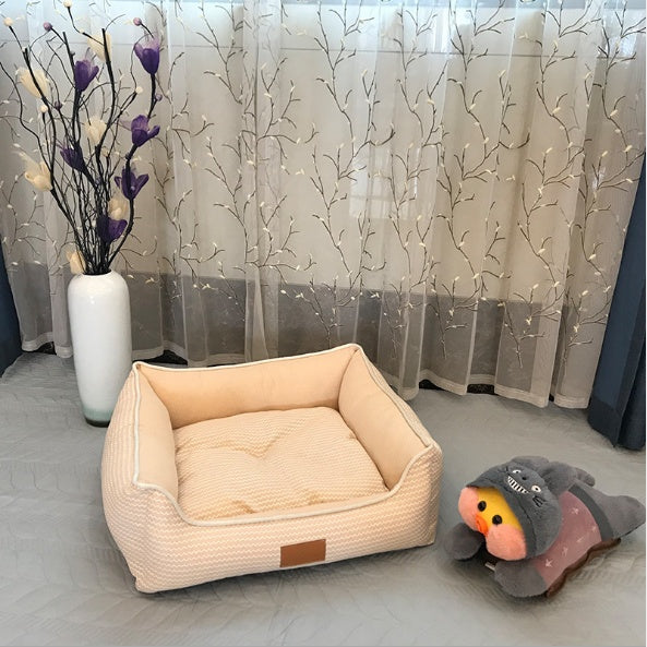 HKM-149267 Washable Cat Litter Mat - Removable Breathable Cotton and Linen Pet Nest in Elegant Gray, Rice, and Nordic Powder