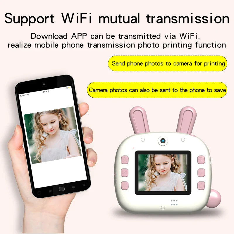 HKM-149715 Mini Cartoon Rabbit Instant Digital Print Camera with Wi-Fi for Kids Age 6+