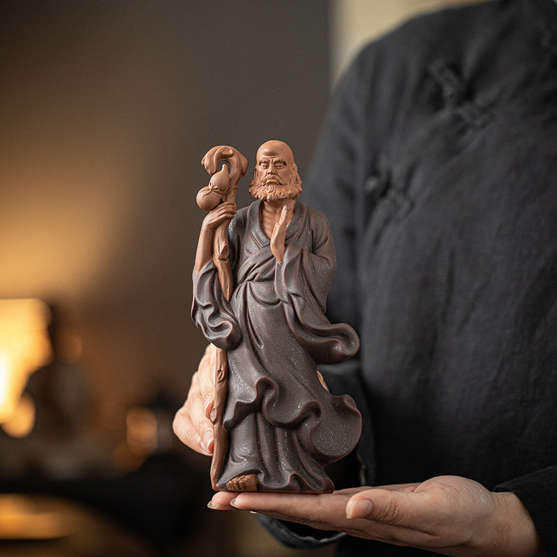 HKM-149907 Zen-Inspired Ceramic Ancestor Ornament - Crossing the River by Bodhidharma in Dujiang DALMORE-Black