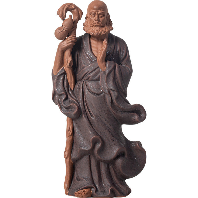 HKM-149907 Zen-Inspired Ceramic Ancestor Ornament - Crossing the River by Bodhidharma in Dujiang DALMORE-Black
